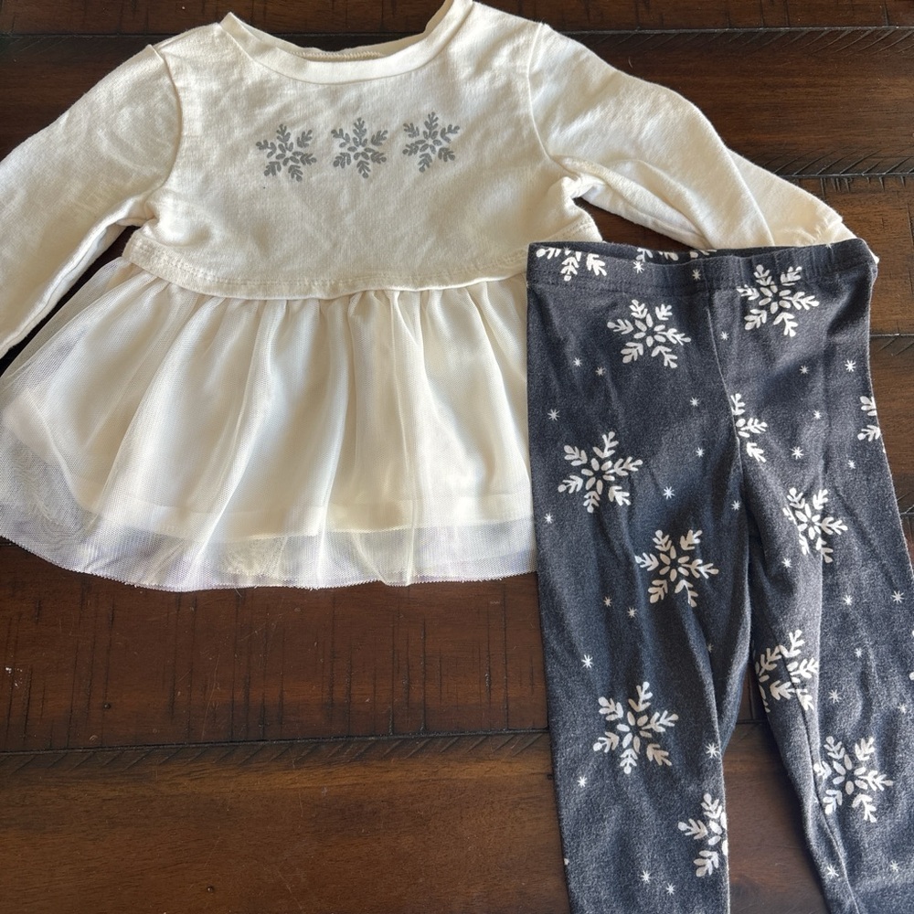 Carter's Cream Top & Gray Snowflake Leggings Kids Matching Set